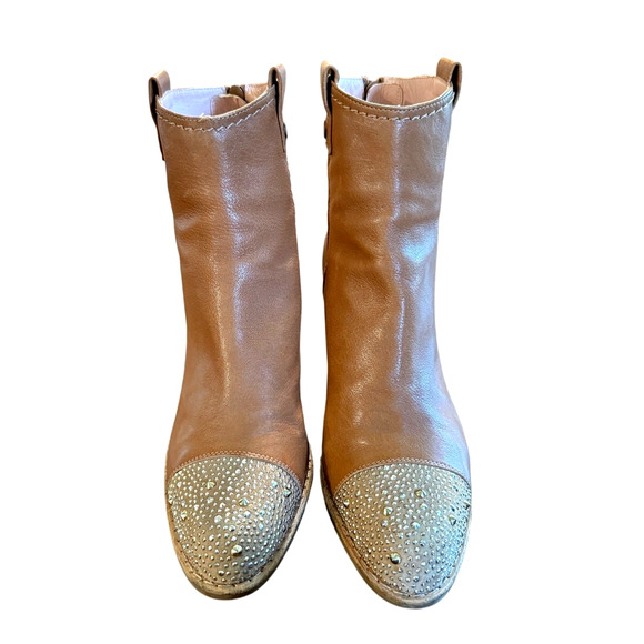 Stuart Weitzman 7.5 Rhinestone Studded Western Ankle Boots Leather Cowboy Brown - Picture 2 of 11
